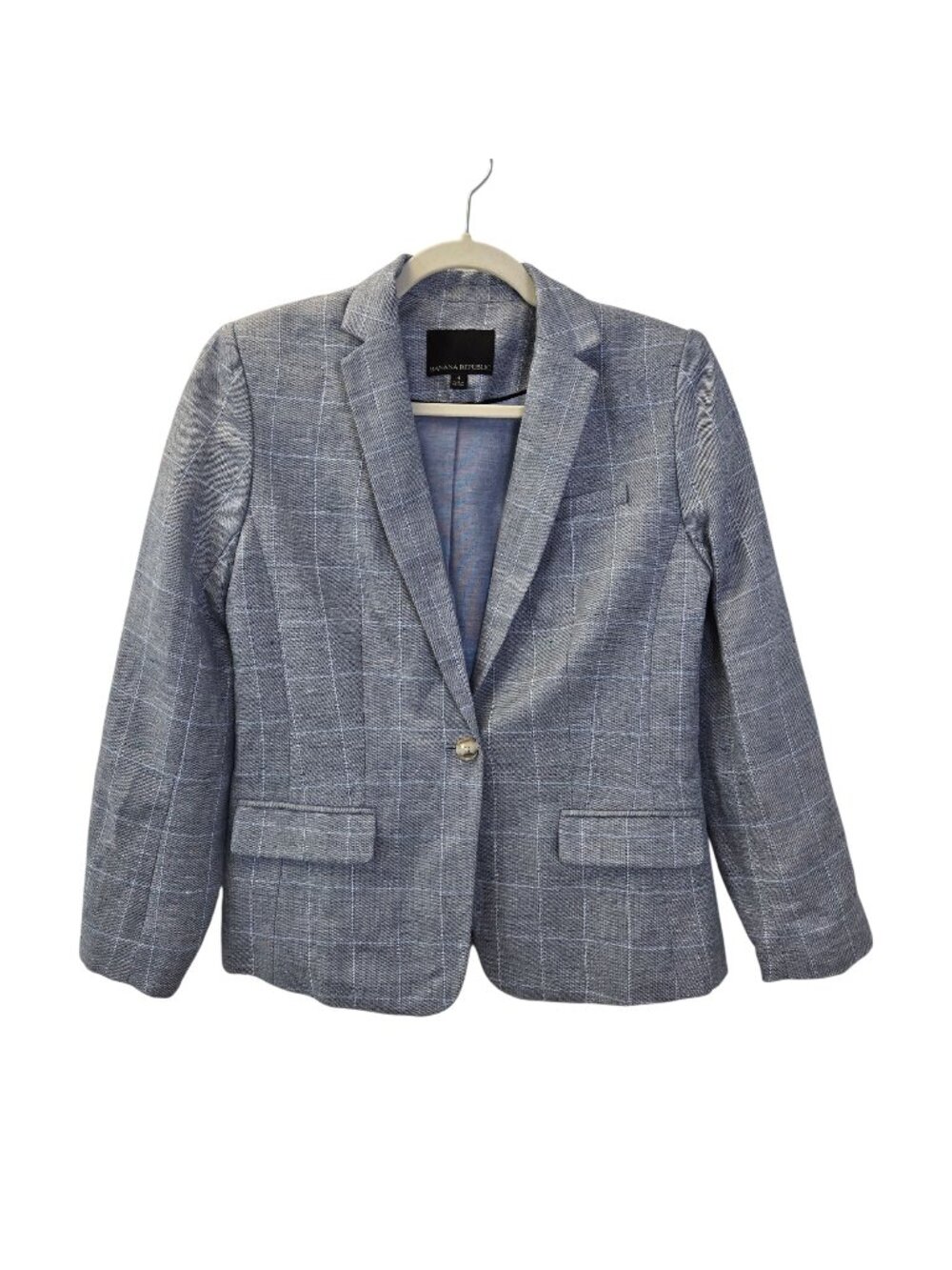 Banana Republic Linen Blend One Button Plaid Blazer Jacket Size 4